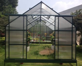 6mm modular Polycarbonate Hobby Greenhouse Kits Untuk Nursery Dengan Dua Sliding Door